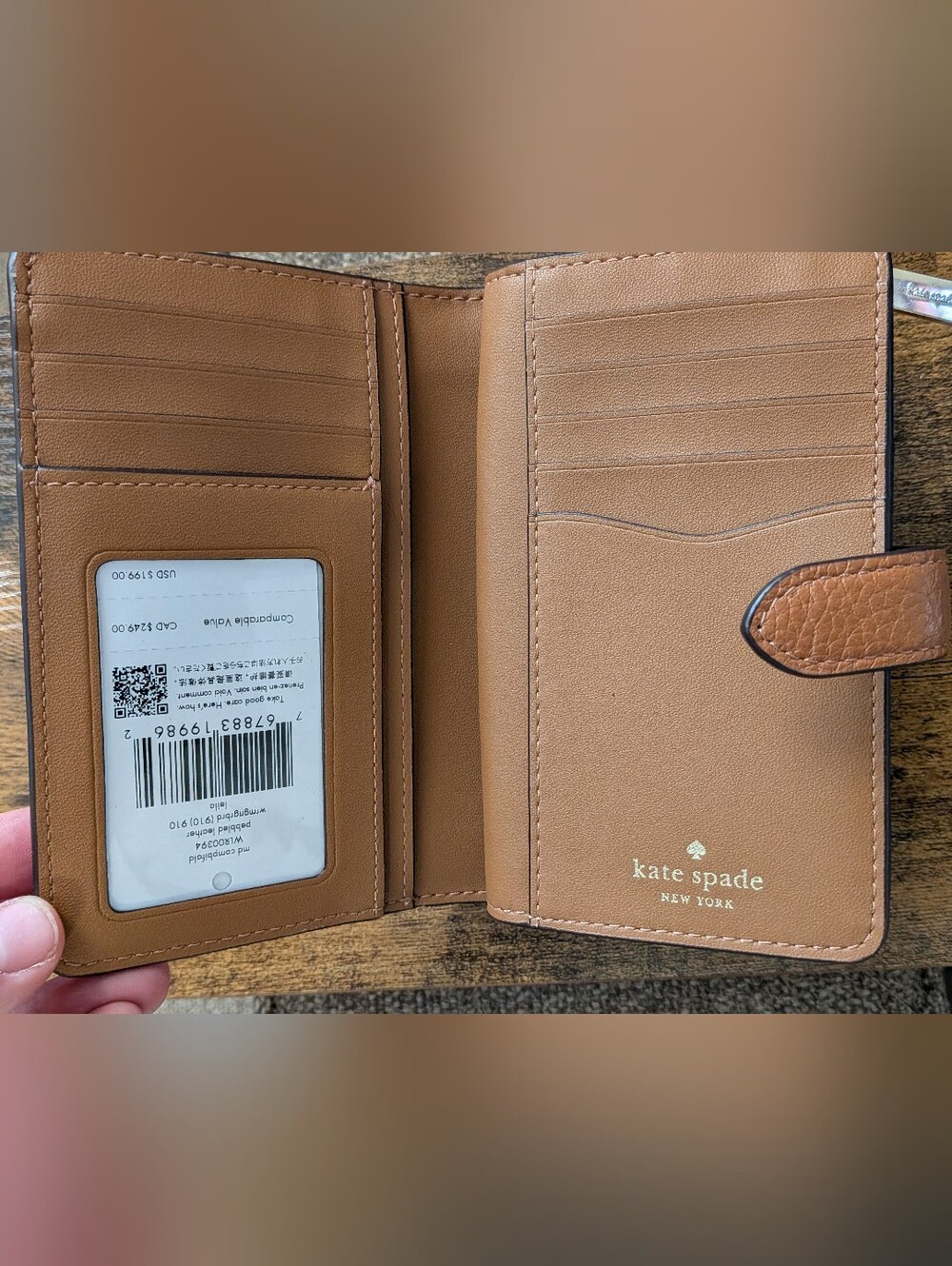 Kate Spade New York Tan Brown Pebbled Leather Zip/ Bi-fold Wallet NWT - Picture 9 of 16